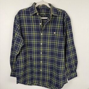 Orvis Mens Plaid Flannel Button Down Shirt Navy Green Yellow Size M Portugal
